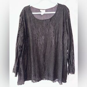 Plus Size Roaman's Elegant Black Lace Long Sleeve Blouse